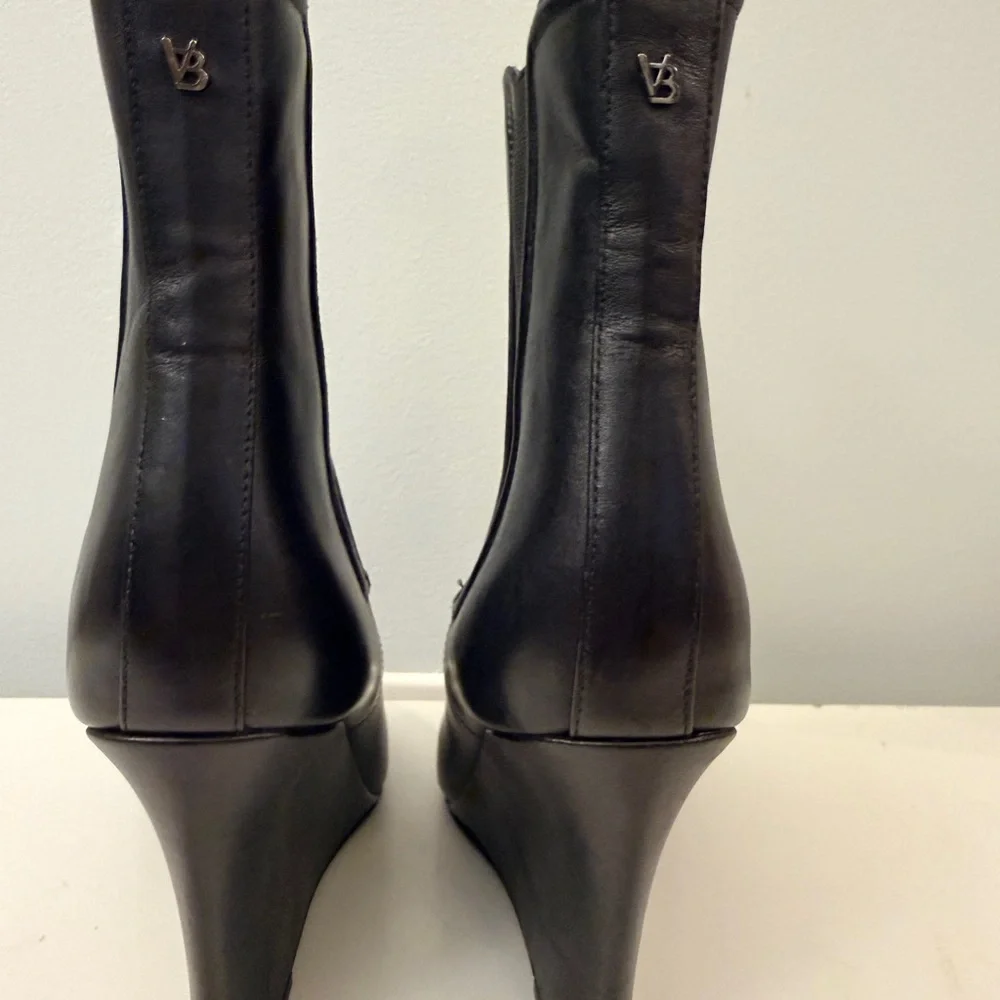 Veronica Beard Black Leather Wedge Ankle Booties 8.5